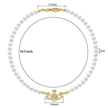 GABWE Gold Saturn Pearl Necklace White Choker for Women Crystal Rhinestone Planet Gifts Mum Wife Girlfriend Wedding Birthday Anniversary