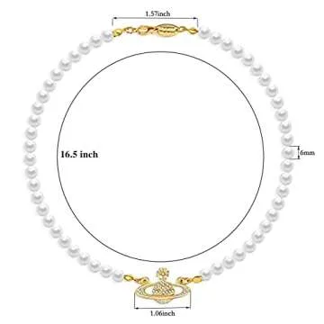 GABWE Gold Saturn Pearl Necklace White Choker for Women Crystal Rhinestone Planet Gifts Mum Wife Girlfriend Wedding Birthday Anniversary