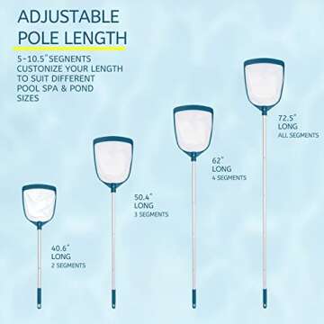 POOLWHALE Upgrades Swimming Pool Telescopic Leaf Net Skimmer Rake with Adjustable Aluminum Pole and ...