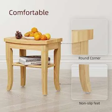 BEKVEM Bamboo Shower Bench, Spa Small Shower Stool for Inside Shower Waterproof, Bathroom Bench Seat with Storage Shelf for Adults Elderly Seniors, Wood Chair for Indoor or Outdoor Use, Natural