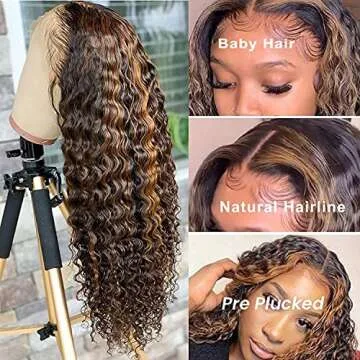BLY Water Wave Lace Front Wigs Human Hair Ombre Brown Mix Highlight Honey Blonde Colored 4/27 Wig 4x4 HD Transparent Lace Front 200% Density Full&Thick Hair 24 Inch
