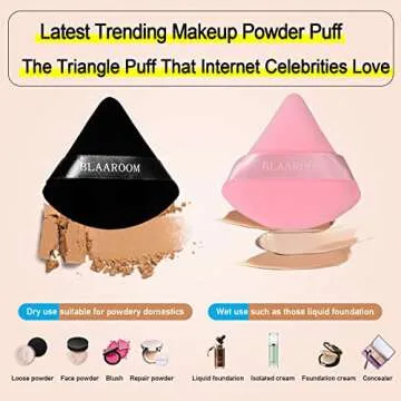 BLAAROOM 6 Pieces Powder Puff Face Makeup Velour Soft Triangle Powder Puffs - for Loose Powder Mineral Powder Body Powder Wet Dry Cosmetic Foundation Sponge Makeup Tool - Black & Pink