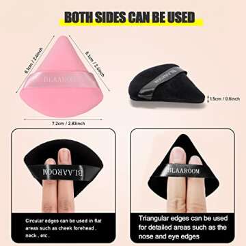 BLAAROOM 6 Pieces Powder Puff Face Makeup Velour Soft Triangle Powder Puffs - for Loose Powder Mineral Powder Body Powder Wet Dry Cosmetic Foundation Sponge Makeup Tool - Black & Pink