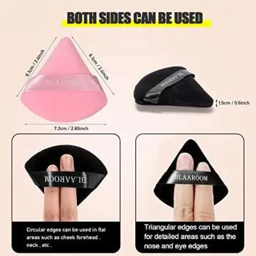 BLAAROOM 6 Pieces Powder Puff Face Makeup Velour Soft Triangle Powder Puffs - for Loose Powder Mineral Powder Body Powder Wet Dry Cosmetic Foundation Sponge Makeup Tool - Black & Pink