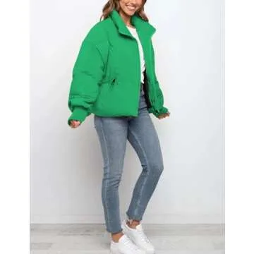 UANEO Puffer Jacket Womens Oversized Cropped Puffy Quilted Winter Jackets Coat (Emerald-M)