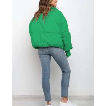 UANEO Puffer Jacket Womens Oversized Cropped Puffy Quilted Winter Jackets Coat (Emerald-M)