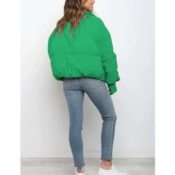 UANEO Puffer Jacket Womens Oversized Cropped Puffy Quilted Winter Jackets Coat (Emerald-M)
