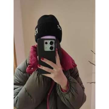 Real Rabbit Fur Diamonds Letter Beanies Hats for Women Winter Warm Knitted Hat Casual Bonnet Skiing Cap (US, Alpha, Medium, Black)