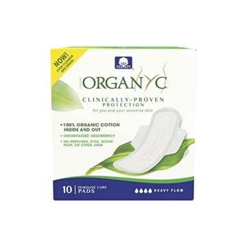 Organyc 100% Certified Organic Cotton Feminine Pads, Sanitary Napkin, Heavy Flow, 10 Count