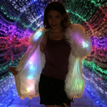 SZTOPFOCUS Neon Led Jacket Light Up Fur Coat