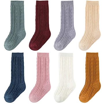 Zumou Toddler Knee High Socks 8 Pairs Baby Little Girls Cable Knit Cotton Stockings 0-5T (3-5T, Asso...