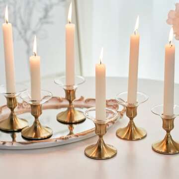 Willceka Gold Taper Candle Holder, Brass Candlestick Holders, Vintage Metal for Table Centerpieces W...