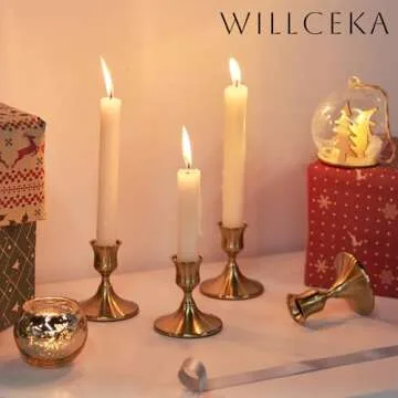 Willceka Gold Taper Candle Holder, Brass Candlestick Holders, Vintage Metal for Table Centerpieces Wedding Christmas Decor (Gold, 6 Pcs)