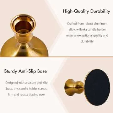 Willceka Gold Taper Candle Holder, Brass Candlestick Holders, Vintage Metal for Table Centerpieces Wedding Christmas Decor (Gold, 6 Pcs)