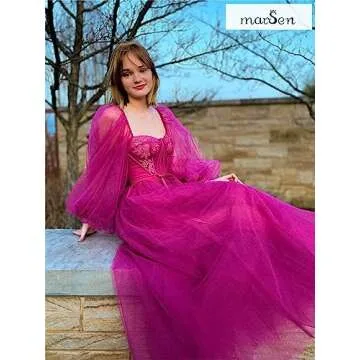 Elegant Plus Size Puffy Sleeve Black Prom Dress