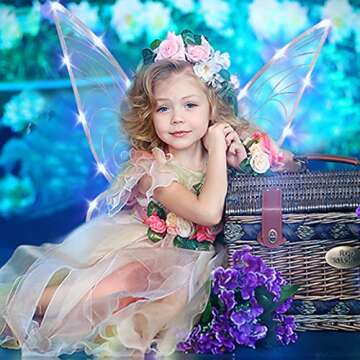 quescu Light up Fairy Wings for Adults,LED Butterfly Wings for Girls Women,Halloween Costume Dress Up, Gifts for Kids White