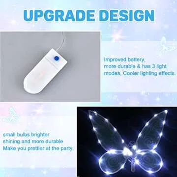 quescu Light up Fairy Wings for Adults,LED Butterfly Wings for Girls Women,Halloween Costume Dress Up, Gifts for Kids White