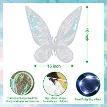 quescu Light up Fairy Wings for Adults,LED Butterfly Wings for Girls Women,Halloween Costume Dress Up, Gifts for Kids White