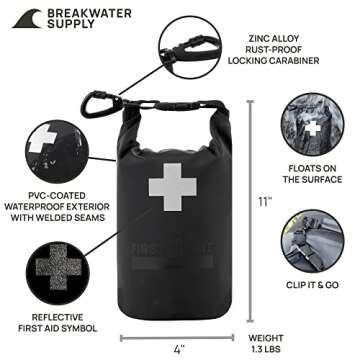 Breakwater Supply™ Waterproof Survival First Aid Kit, 101 Piece AFAK Emergency Supplies in Dry Bag, IFAK Trauma Kit Bug Out Bag for Camping, Hiking, Backpacking, Preppers with Splint (Stealth Black)