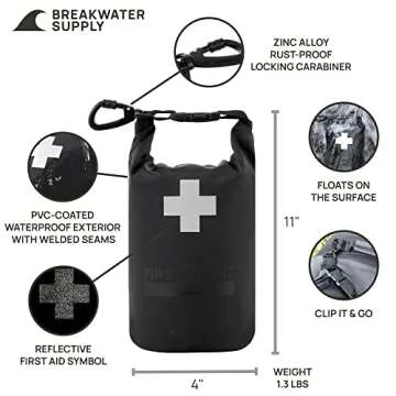 Breakwater Supply™ Waterproof Survival First Aid Kit, 101 Piece AFAK Emergency Supplies in Dry Bag, IFAK Trauma Kit Bug Out Bag for Camping, Hiking, Backpacking, Preppers with Splint (Stealth Black)