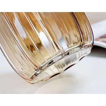 Large Amber Glass Vase for Flowers Brown Tall Glass Vases,H-12.6" Simple Striped Design for Home Floor Decor,Farmhouse Decor, Centerpiece Coffee Table Decorations