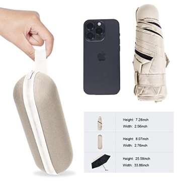 Cloudia Small Mini Umbrella with Case Compact Design for Travel Lightweight Portable Outdoor Sun and Rain Umbrellas (Beige)