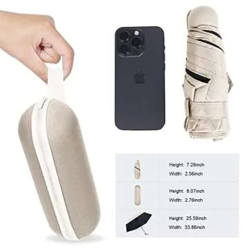 Cloudia Small Mini Umbrella with Case Compact Design for Travel Lightweight Portable Outdoor Sun and Rain Umbrellas (Beige)