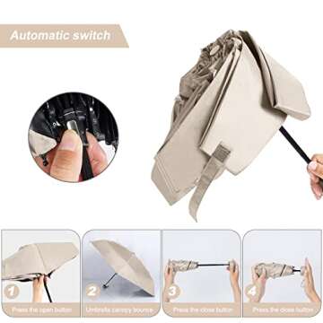 Cloudia Small Mini Umbrella with Case Compact Design for Travel Lightweight Portable Outdoor Sun and Rain Umbrellas (Beige)