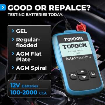 TOPDON AB101 Car Battery Tester for Automotive Charging Systems