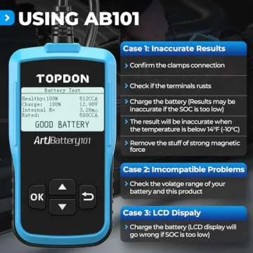 TOPDON AB101 Car Battery Tester for Automotive Charging Systems