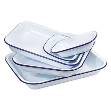 Falcon Enamelware White Bakeware Set (5 items) - Round Baking Pan, Oven Safe, Hand Wash Only, Includes 37cm, 34cm, 31cm Bake Pans & 20cm Pie Dishes