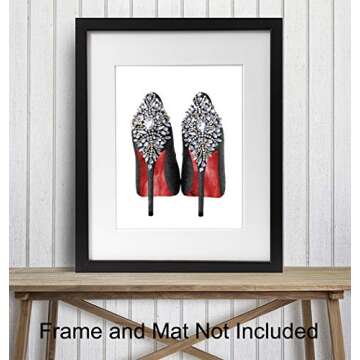 Fashion Design Wall Art - Glam Home Decor - Designer Shoes Wall Decor Poster - Glamour Art for Girls Room Teens Bedroom Office Living room - Luxury Gifts for Women - Bling Fashionista decoration