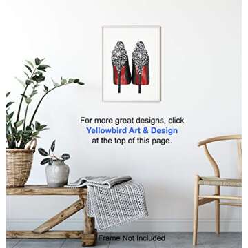 Fashion Design Wall Art - Glam Home Decor - Designer Shoes Wall Decor Poster - Glamour Art for Girls Room Teens Bedroom Office Living room - Luxury Gifts for Women - Bling Fashionista decoration