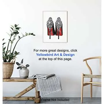 Fashion Design Wall Art - Glam Home Decor - Designer Shoes Wall Decor Poster - Glamour Art for Girls Room Teens Bedroom Office Living room - Luxury Gifts for Women - Bling Fashionista decoration