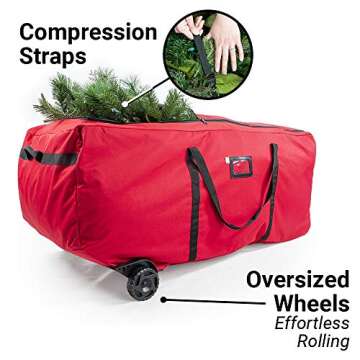 [Rolling Duffle Bag Tree Storage Bag] - Big Wheeled 9 Foot Christmas Tree Storage Bag for Artificial Trees up to 9 Feet Tall - Compression Straps to Secure Your Tree | EZ Roller by Santa's Bags