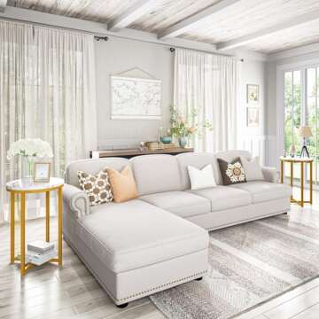 DKLGG Modern Gold Side Table Set of 2, Small Coffee Table Round End Table with Gold Frame, Marble Si...