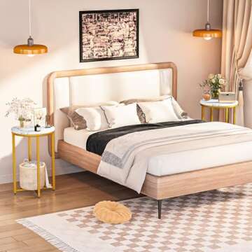 DKLGG Modern Gold Side Table Set of 2, Small Coffee Table Round End Table with Gold Frame, Marble Side Table Bedside Table for Living Room, Bedroom, Small Space, 16" D*24" H