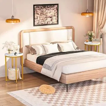 DKLGG Modern Gold Side Table Set of 2, Small Coffee Table Round End Table with Gold Frame, Marble Side Table Bedside Table for Living Room, Bedroom, Small Space, 16" D*24" H