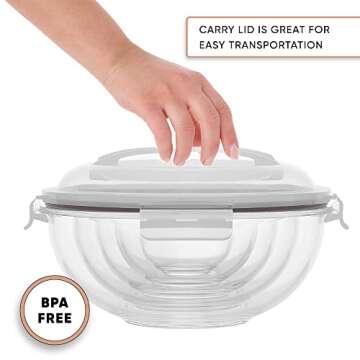 JoyJolt Kitchen Mixing Bowls. 5pc Glass Bowls with Lids Set – Neat Nesting Bowls. Large Mixing Bowl Set incl Batter Bowl, Cooking Bowls, Storage Bowls with Lids and Big Salad Bowl with BPA-Free Lids