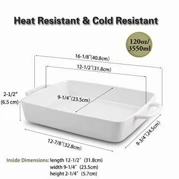 Livfodrm 9 x13 Baking Dish Ceramic Lasagna Pan for Oven, Large Bakeware Tray Rectangular Casserole Dishes with Double Handle for Cooking and Daily Use -White