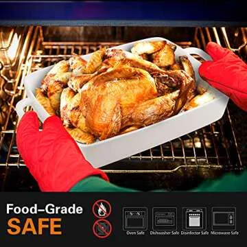 Livfodrm 9 x13 Baking Dish Ceramic Lasagna Pan for Oven, Large Bakeware Tray Rectangular Casserole Dishes with Double Handle for Cooking and Daily Use -White