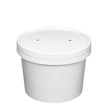 Comfy Package 8 oz Paper Food Containers with Vented Lids - 25 Count, Perfect for Hot Soup and Ice C...