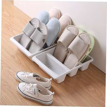 Cabilock 2pcs Storage Shoe Tray, Plastic Shoes Rack, Space-saving Shoe Organizer, No Assembly Requir...