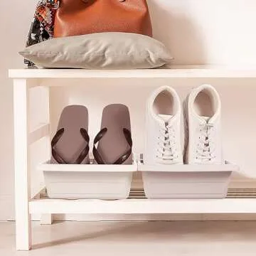 Cabilock 2pcs Storage Shoe Tray, Plastic Shoes Rack, Space-saving Shoe Organizer, No Assembly Required, Multifunctional