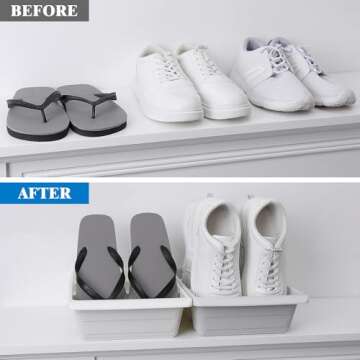 Cabilock 2pcs Storage Shoe Tray, Plastic Shoes Rack, Space-saving Shoe Organizer, No Assembly Required, Multifunctional