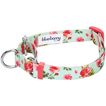Blueberry Pet Spring Scent Inspired Rose Print Martingale Safety Training Dog Collar, Turquoise, Large, Heavy Duty Adjustable Collars for Dogs