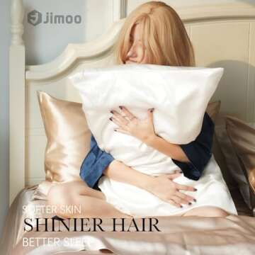 100% Mulberry Silk Pillowcase for Hair and Skin, 22 Momme Pure Natural Silk Pillow Case Both Sided with Zipper, Pillow Cover for Women Mom Men (White, Standard 20''×26'')