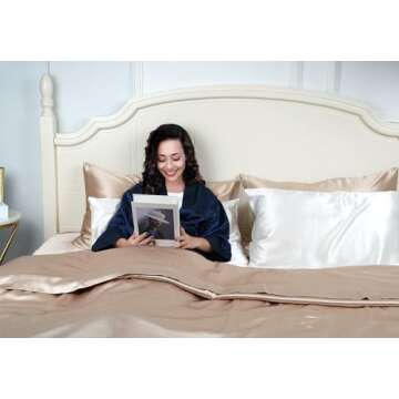 100% Mulberry Silk Pillowcase for Hair and Skin, 22 Momme Pure Natural Silk Pillow Case Both Sided with Zipper, Pillow Cover for Women Mom Men (White, Standard 20''×26'')