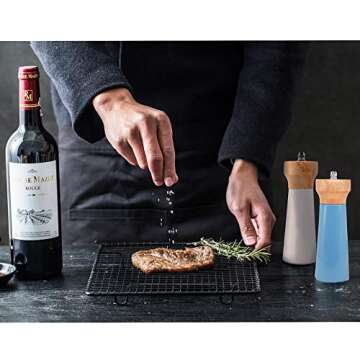 Wooden Salt and Pepper Grinder Set, Sustainable Cherry Wood, Elegant Lighthouse Sea Salt Grinder and Black Pepper Mill Set for Seasoning, Cooking, Dining -By Tessie & Jessie (6“+8”)