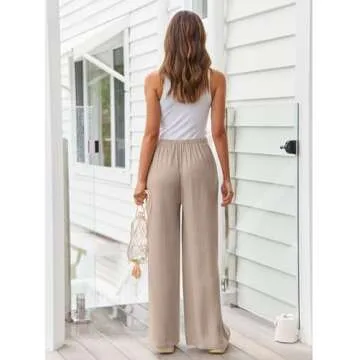 LILLUSORY Linen Wide Leg Pants Womens Palazzo Flowy Beach Vacation 2025 Summer Spring Fashion Outfits Clothes Trendy Casual Drawstring High Waisted Bohemian Cute Lightweight Trousers with Pockets